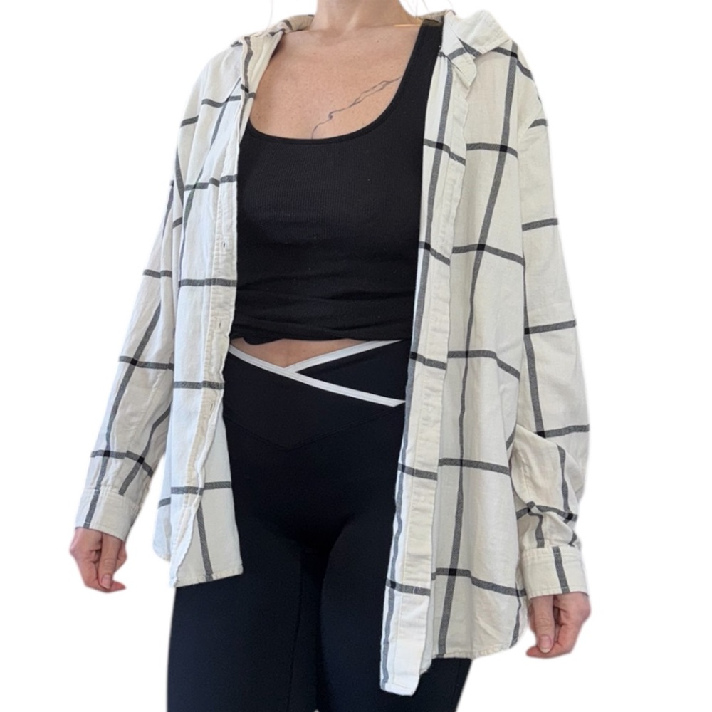 Off White Plaid Button Down - image 2